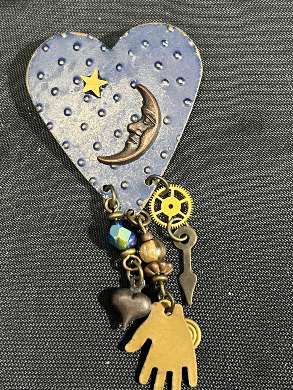 Vintage Blue Heart Moon & Charm Pendant Necklace